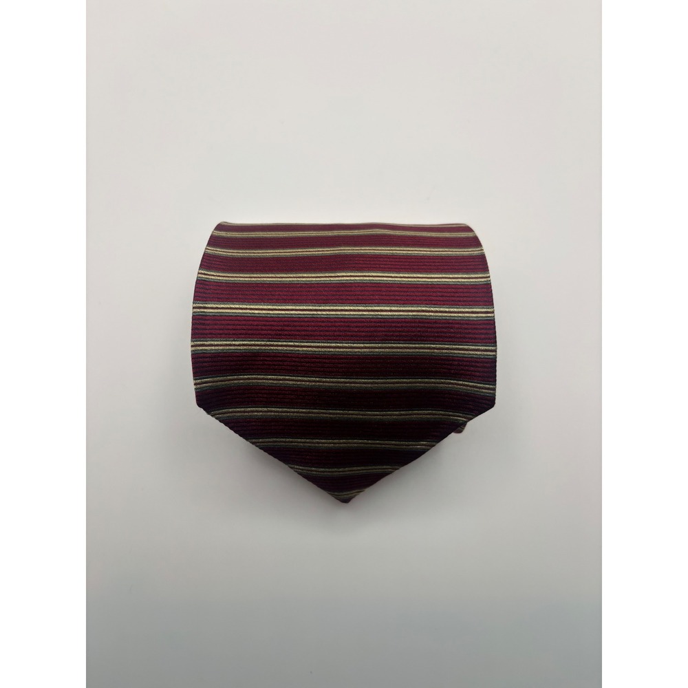 Jos A Bank Corporate Collection Silk Tie Burgundy Gold Striped Hand Sewn USA